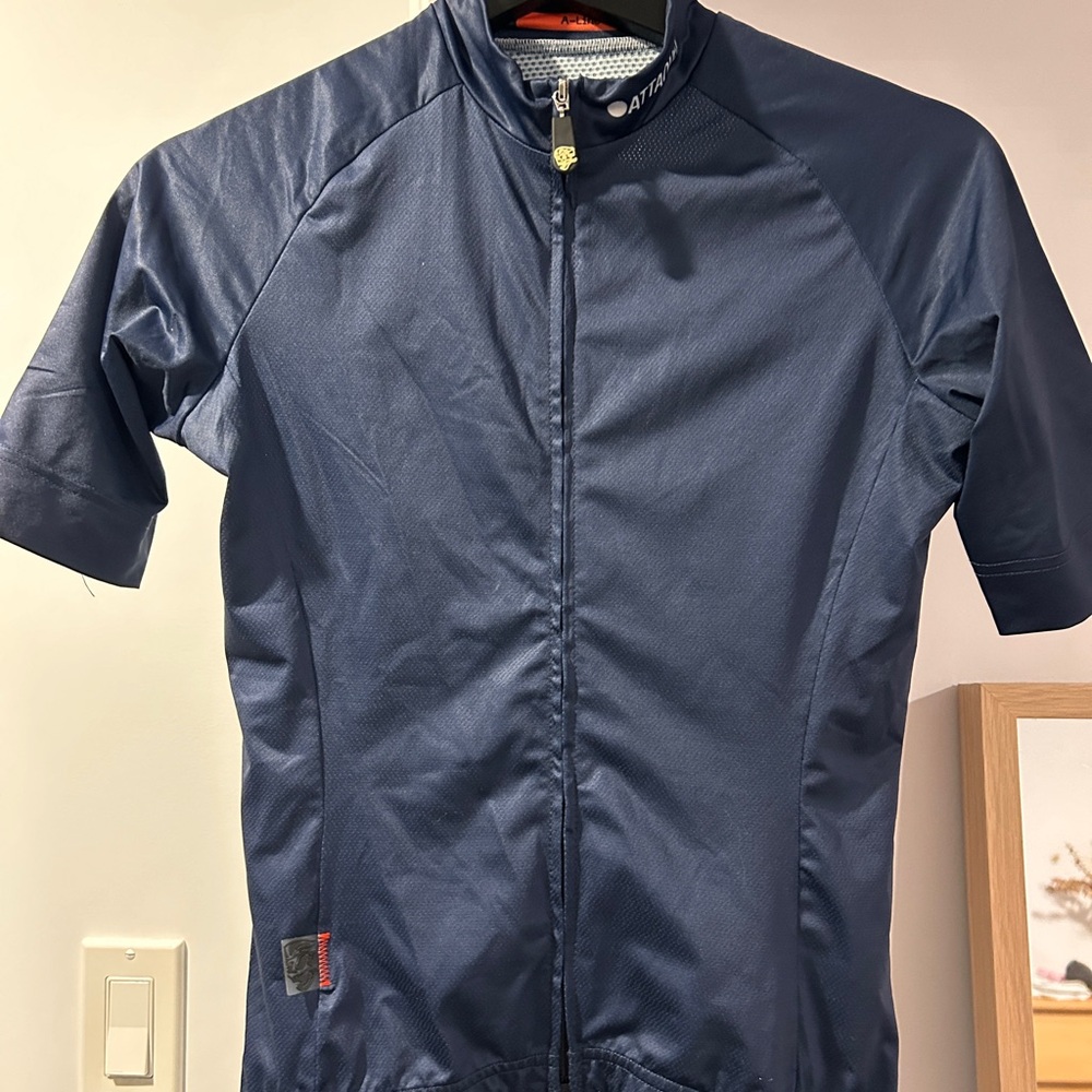 Blue Lightweight Jersey Top with Stand-Up Collar